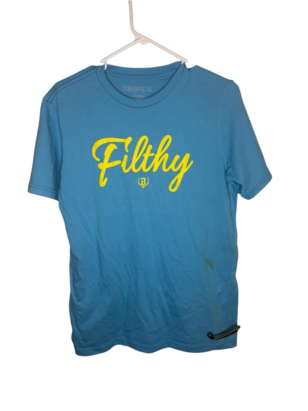 Baseball Lifestyle 101 BL101 Mens Medium "Filthy" Graphic T-Shirt Light Blue